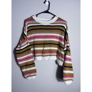 Billabong Women's Small Striped Crop Sweater Beachy Boho Cotton Knit Size Medium